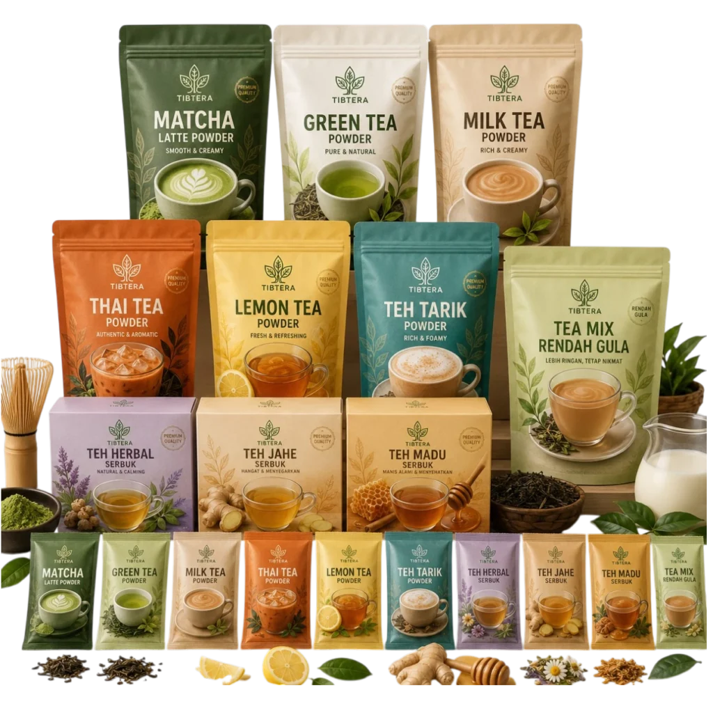 variasi minuman serbuk matcha dan teh